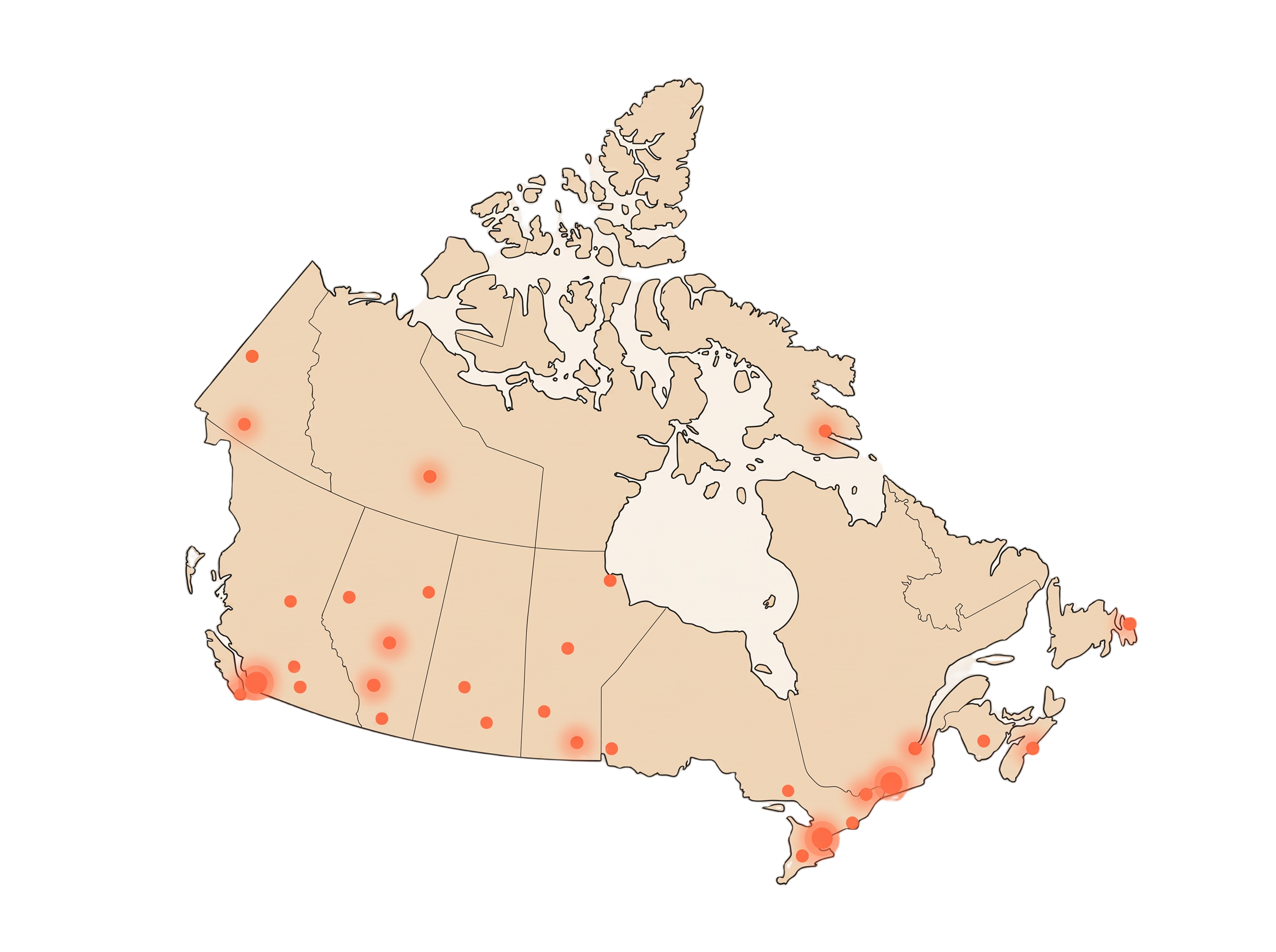 Map of Canada dotted with CLINQ ZERO customers