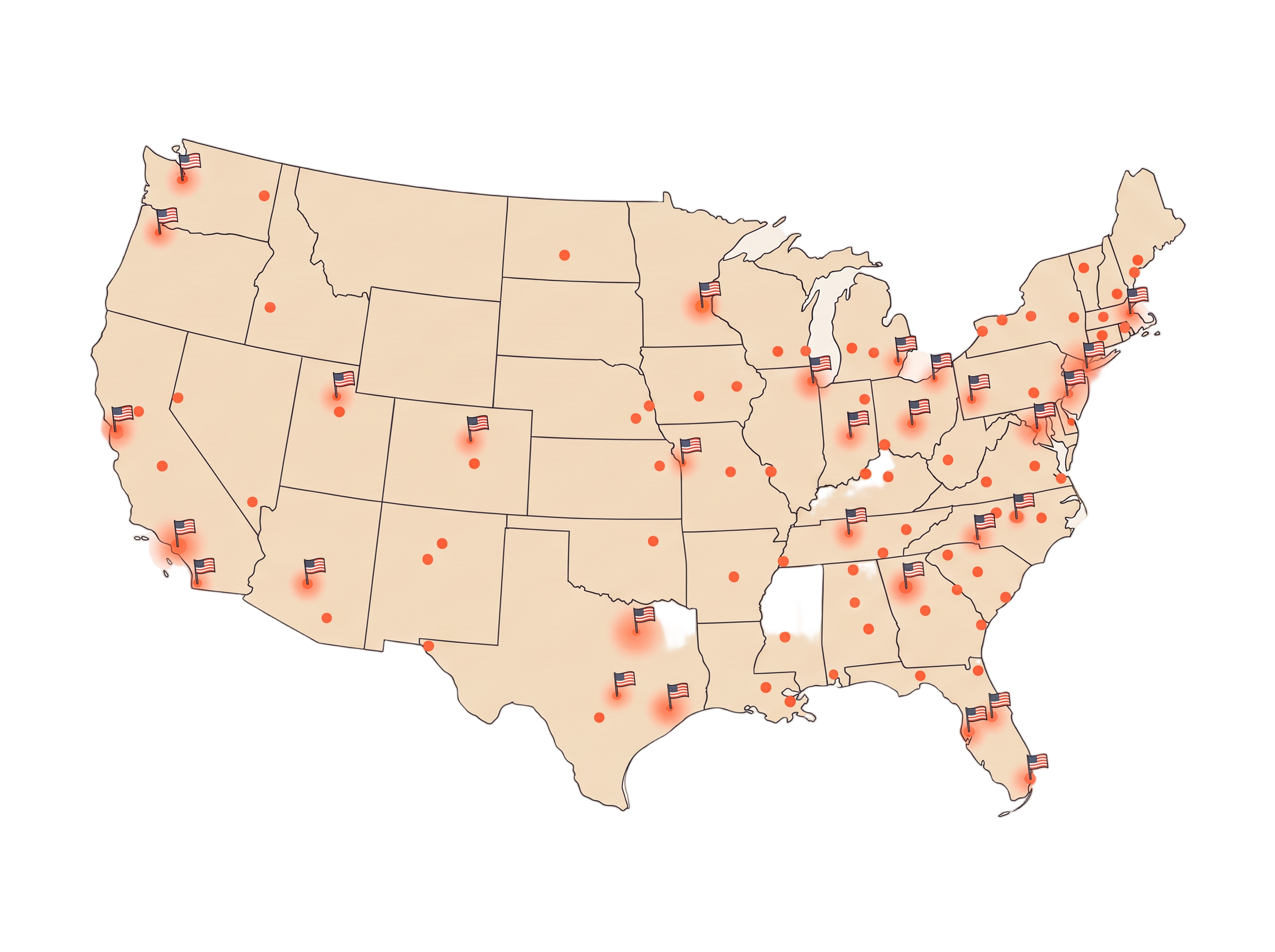 Map of the United States dotted with CLINQ ZERO customers